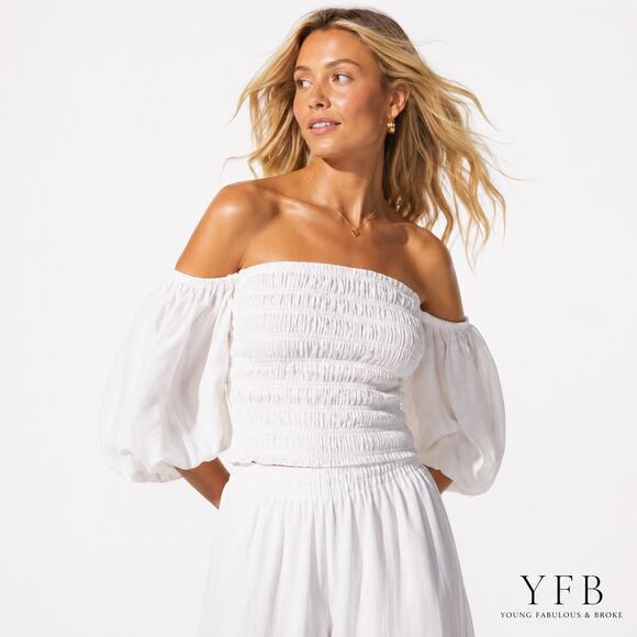 Young Fabulous & Broke Tops - NWT Young Fabulous & Broke Yacht Top Off Shoulder Smocked Puff Sleeve Bone M